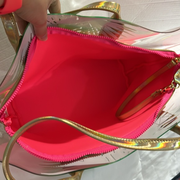 Lilly Pulitzer bag with hot pink neoprene tote bag insert large green clear - Picture 6 of 7